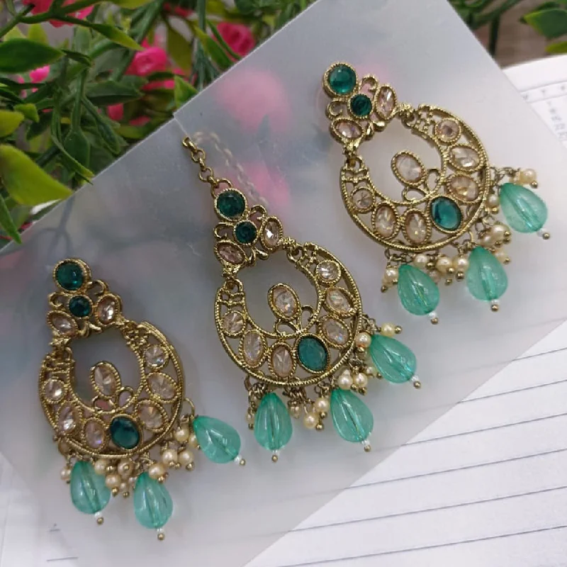 Bohemian Style Earrings-Exotica Collection Gold Plated Crystal Stone Earring With Mangtikka