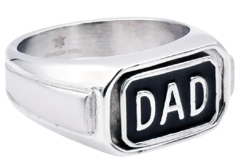 Unique Vintage Wedding Rings-Mens Black Plated Stainless Steel Reversible Dad Ring