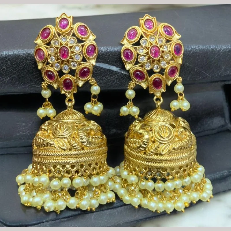 Silver Oval Earrings-Sona Creation Gold Plated Austrian Stone Jhumki Earrings