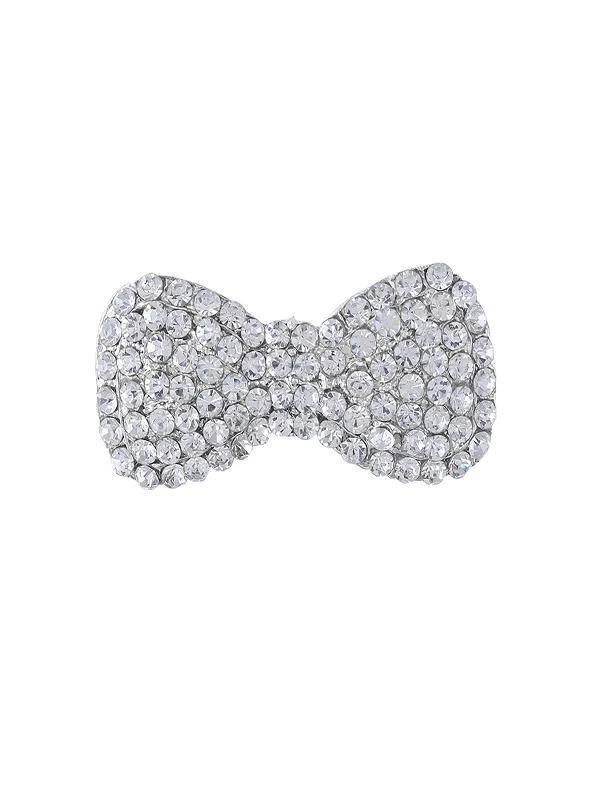 Fashionable Silver Brooch for Brides-Sparkling Shiny Silver Diamond Bow Brooch