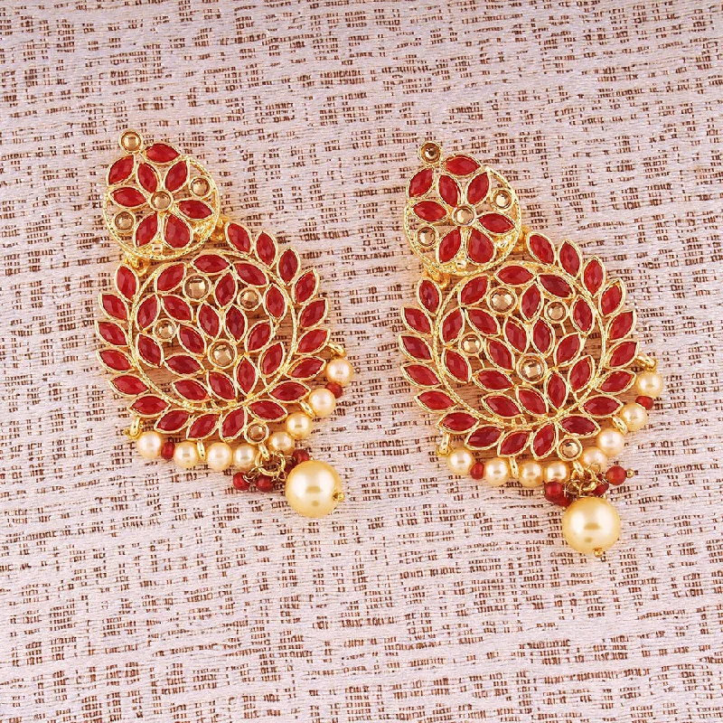 Unique Stud Earrings-Etnico Traditional Gold Plated Chandbali Earrings Encased With Faux Kundans For Women/Girls (E2460R)