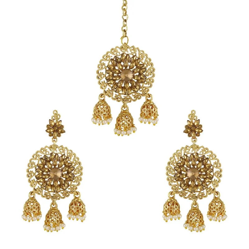 Lightweight Gold Earrings-Asmitta Gold Plated Earrings With Mangtikka