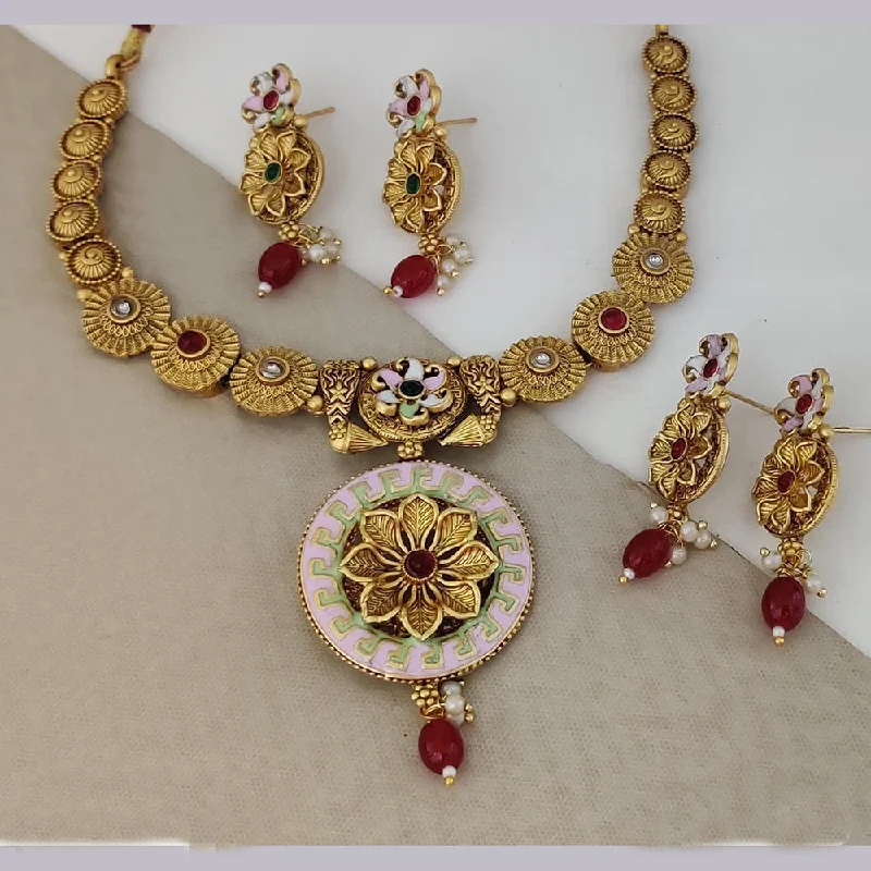 Handmade Necklaces Online-Rani Sati Jewels Gold Plated Pota Stone Necklace Set