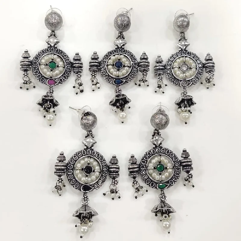 Classy Diamond Earrings-Kavita Art Oxidised Plated Pota Stone Pearl Dangler Earrings