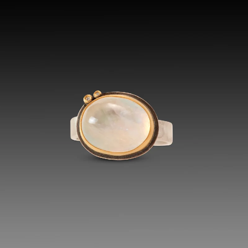 Vintage Diamond Rings-Moonstone Cabochon Ring with Diamonds