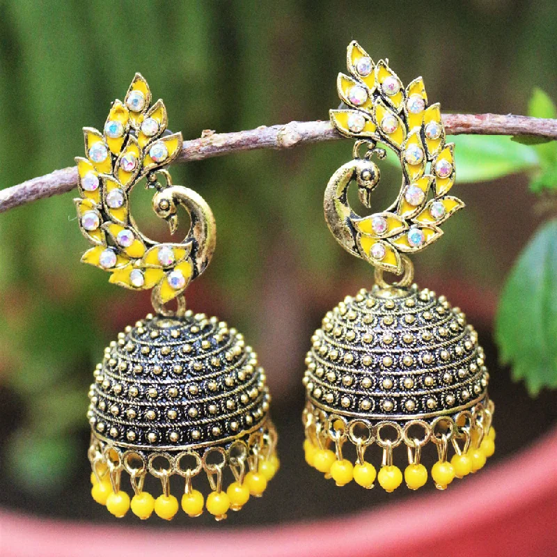 Chic Silver Hoops-H K Fashion Antic Gold Plated Austrian Stone And Meenakari Jhumki Earrings