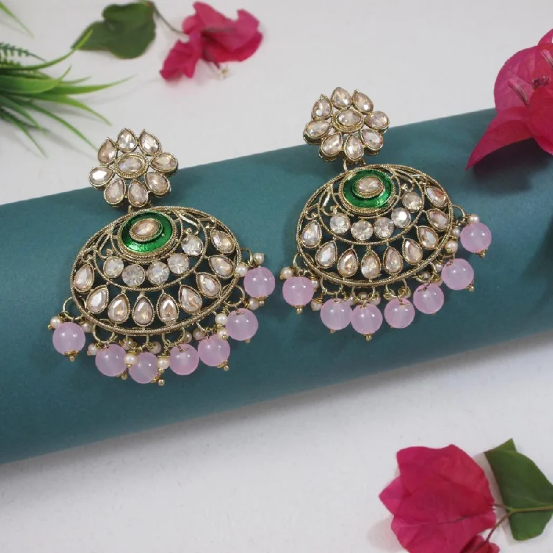 Trendy Dangle Earrings-Etnico Gold Plated Traditional Meenakari Kundan & Pearl Chandbali Earrings For Women (E3256Pi)