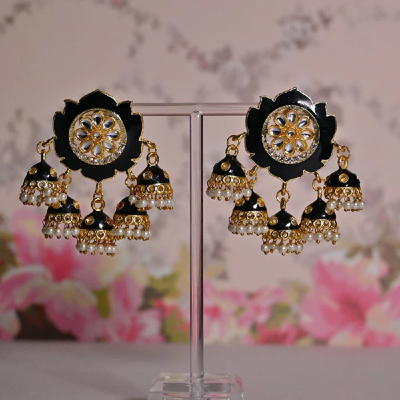 Custom Gemstone Earrings-Shagna Gold Plated Kundan Stone And Meenakari Jhumki Earrings