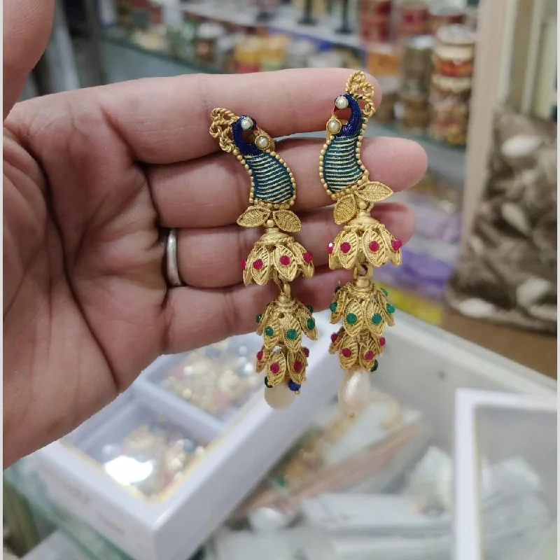 Handcrafted Gemstone Earrings-Om Creations Gold Plated Pota Stone And Pearls Jhumki