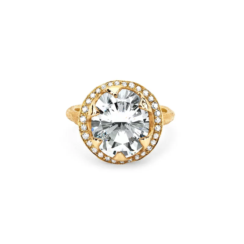 Gold Band Rings-Baby Queen Oval Diamond Setting with Full Pavé Halo