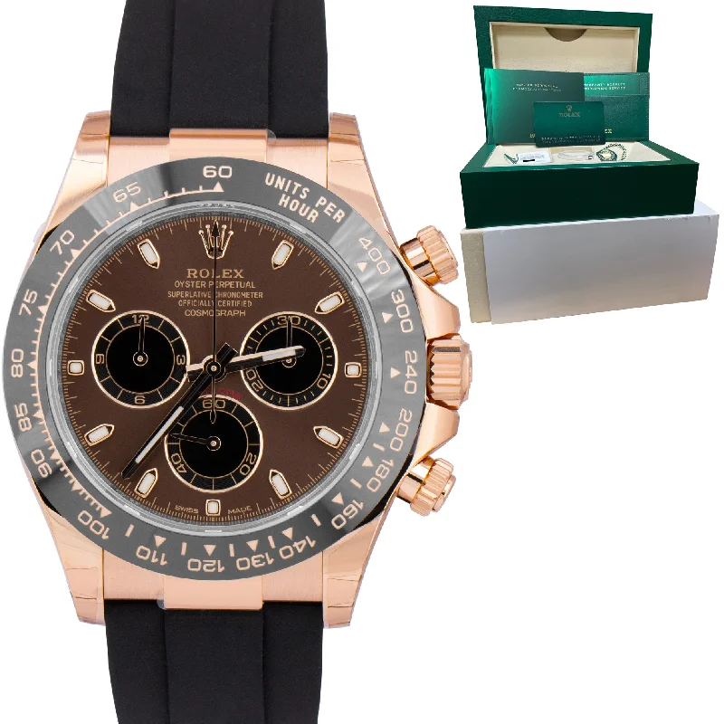 Luxury Designer Watches for Women-NEW STICKERED APR 2022 Rolex Daytona Rose Gold Chocolate Oysterflex Watch 116515