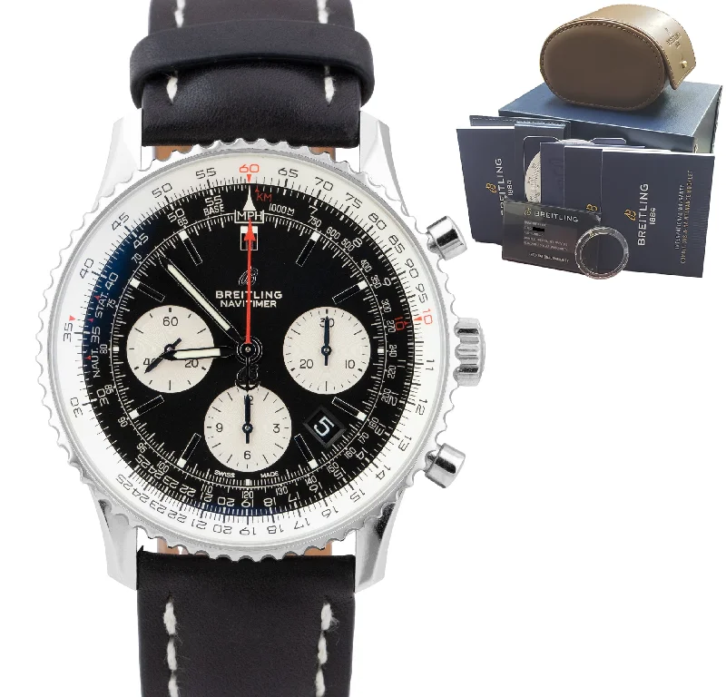 Stylish Women’s Watches with Chronograph-2019 Breitling Navitimer B01 Black 43mm AB012121 Chronograph Leather B+P Watch