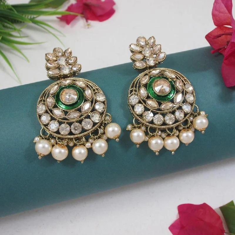 Funky Resin Earrings-Etnico Gold Plated Traditional Meenakari Kundan & Pearl Chandbali Earrings For Women (E3255W)