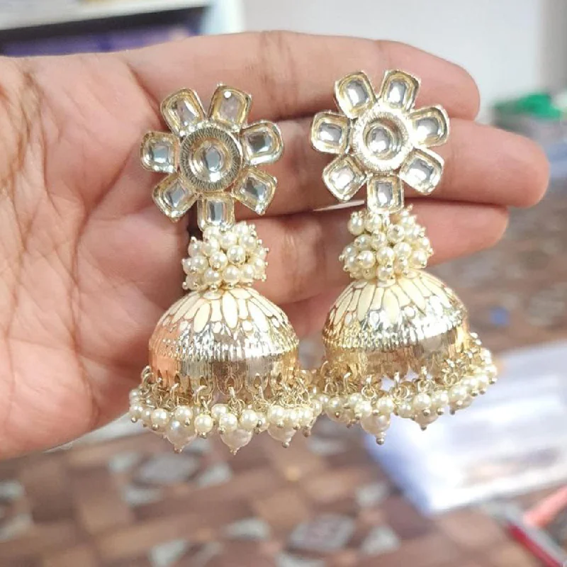 Geometric Earrings-JCM Gold Plated Kundan Stone And Pearls Meenakari Jhumki