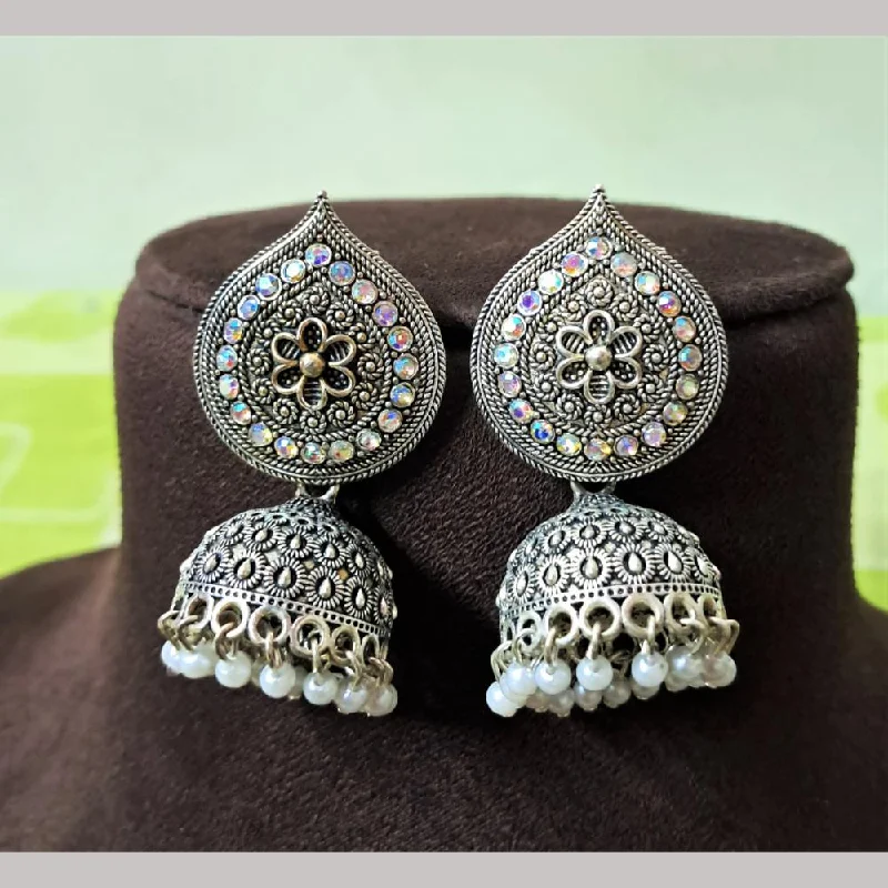 Personalized Jewelry Earrings-H K Fashion Oxidised Plated Austrian Stone And Beads Jhumki Earrings