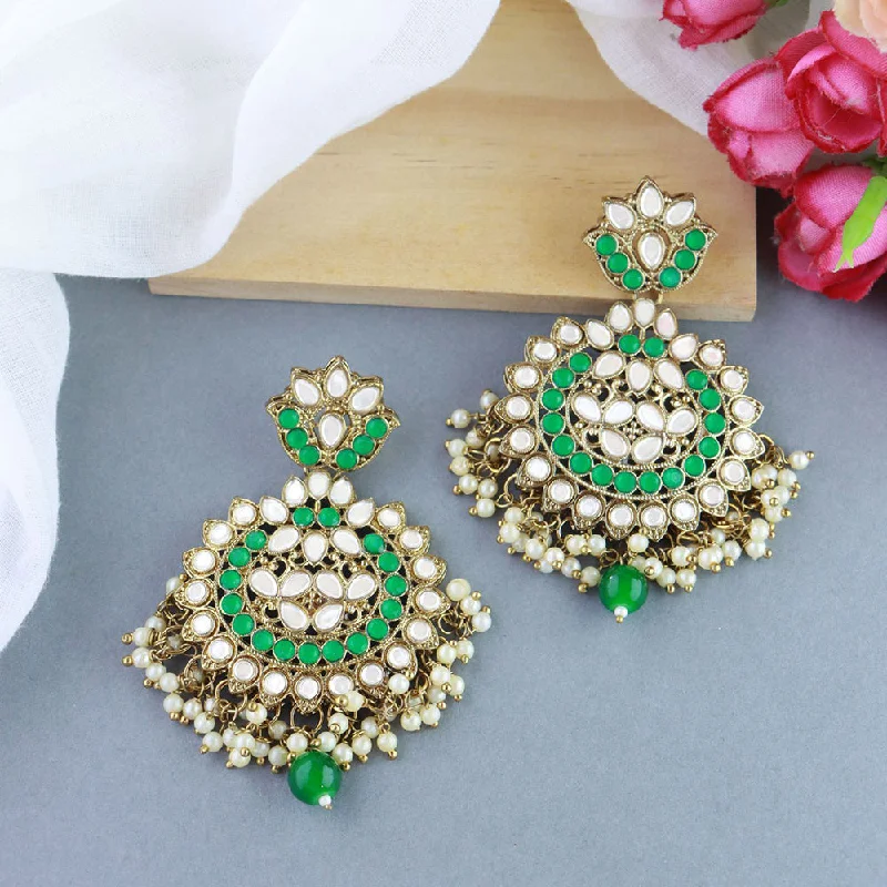 Designer Earrings Online-Etnico Gold Plated Traditional Kundan & Stone Studded Chandbali Earrings For Women(E3078G)