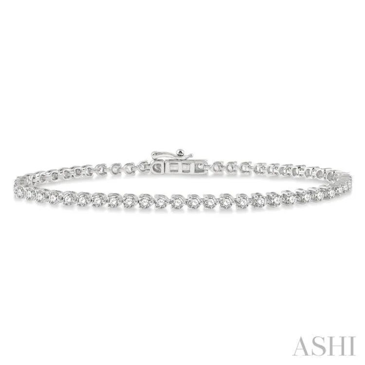 Sterling Silver Tennis Bracelets-3 Ctw Tri-Prong Round Cut Diamond Bracelet in 14K White Gold