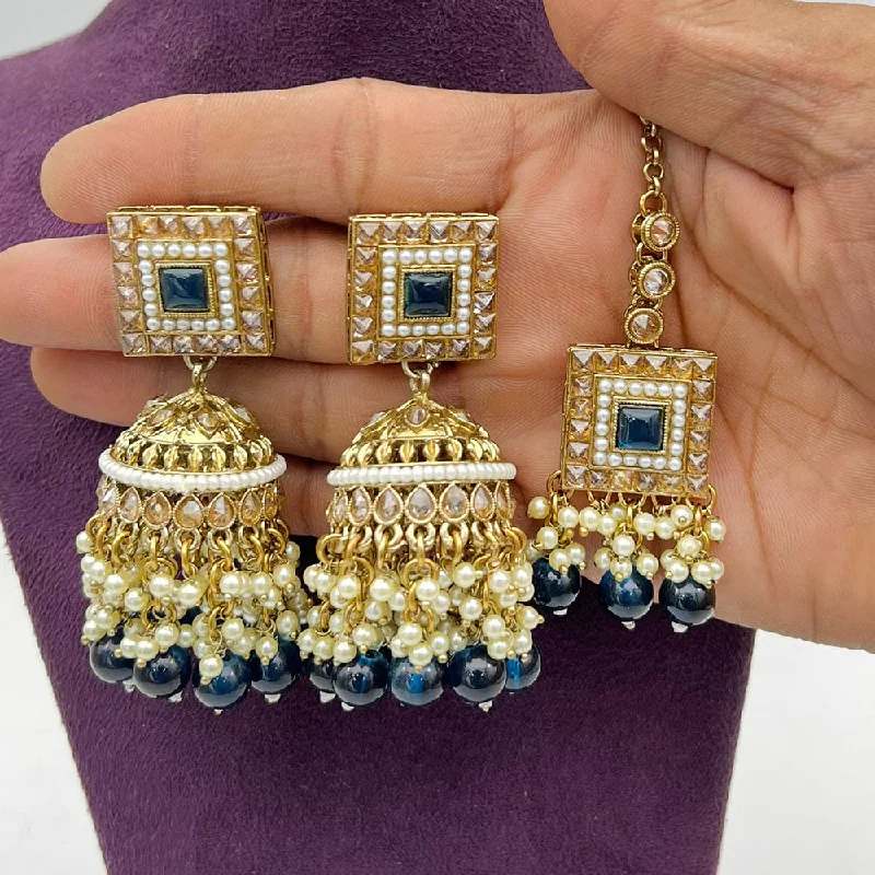 Stylish Hoop Earrings for Women-Pooja Bangles Gold Plated Crystal And Pearl Jhumki With Maangtikka