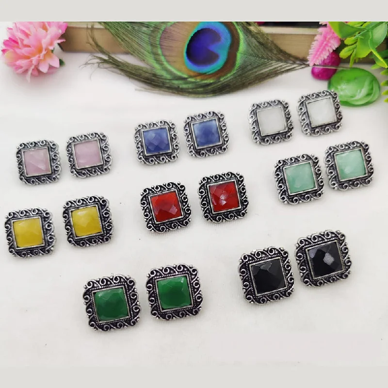 Colorful Beaded Earrings-Fancyla Oxidised Plated Stud Earrings