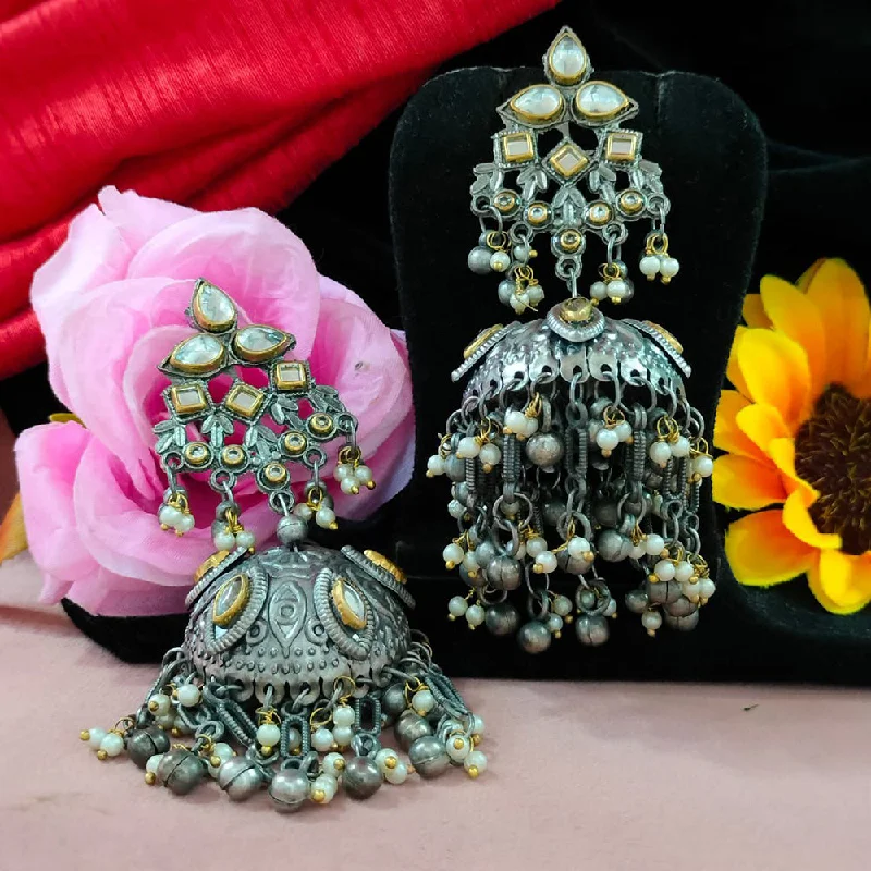 Layered Gold Earrings-Blythediva 2 Tone Plated Kundan Stone Ghungroo Jhumki