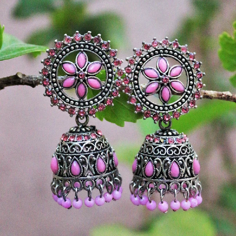 Colorful Dangle Earrings-H K Fashion Oxidised Plated  Pota Stone Jhumki Earrings