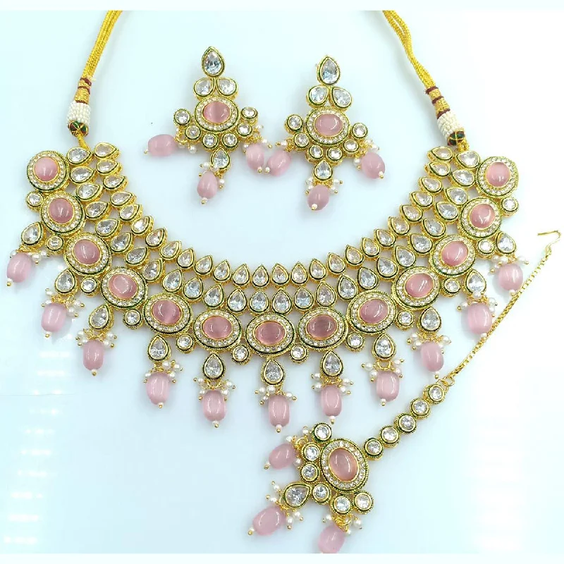 Personalized Initial Necklaces-Rani Sati Jewels Gold Plated Crystal Stone Necklace Set