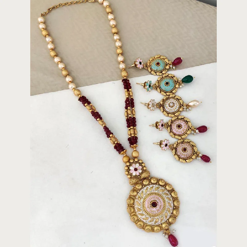 Sparkling Crystal Necklaces-Rani Sati Jewels Gold Plated Necklace Set