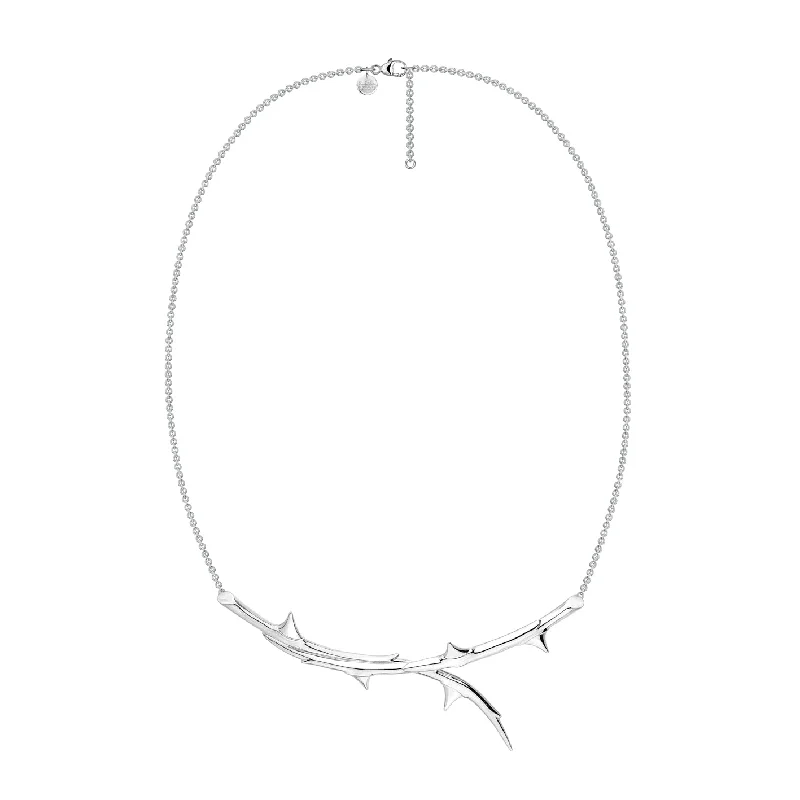 Chunky Statement Necklaces-Rose Thorn Horizontal Necklace - Silver