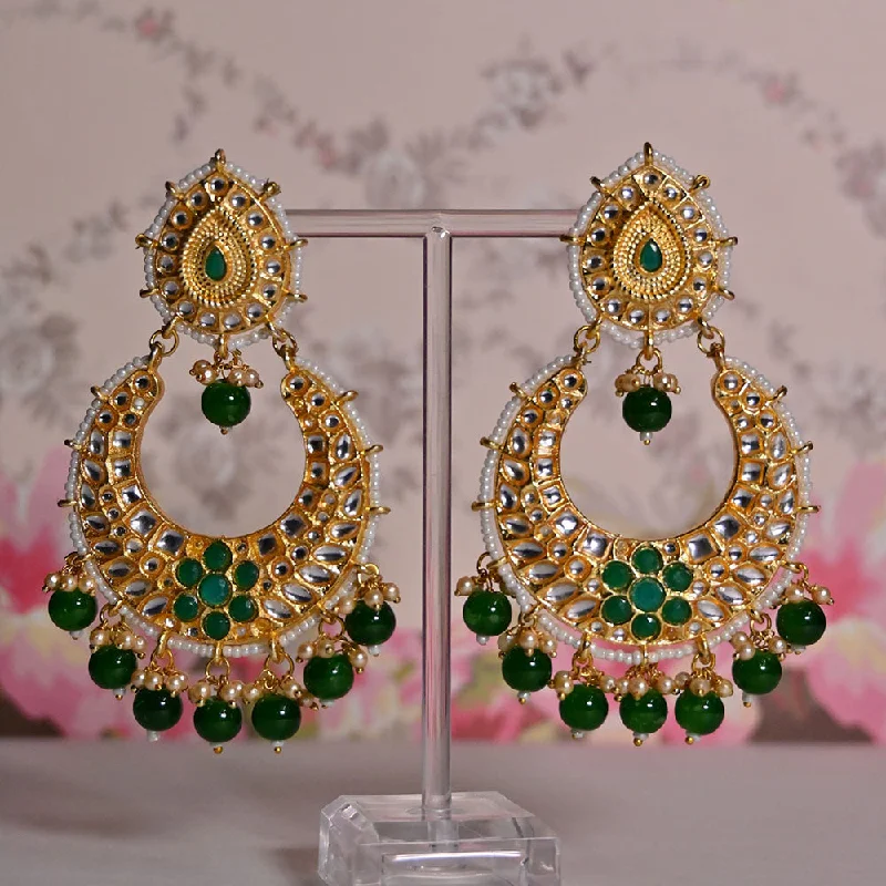 Elegant Gold Earrings-Shagna Gold Plated Kundan Stone And Pearls Dangler Earrings