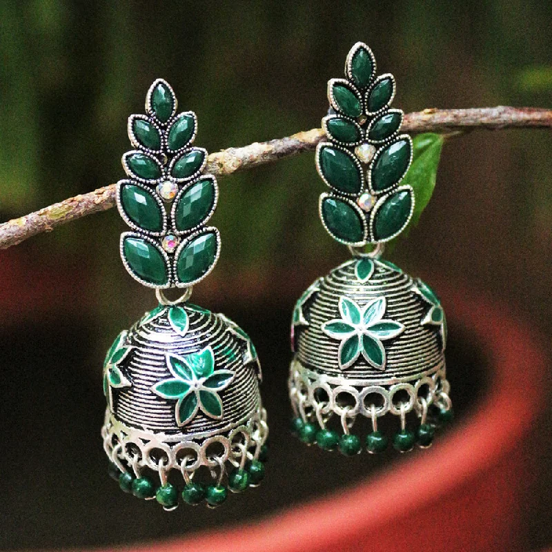 Vintage Beaded Earrings-H K Fashion Oxidised Plated Jhumki Earrings