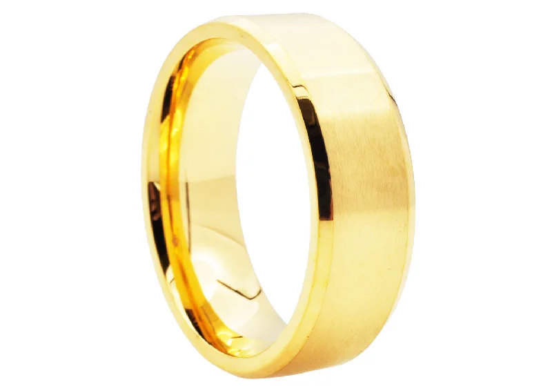 Minimalist Silver Rings-Mens Gold Stainless Steel Band