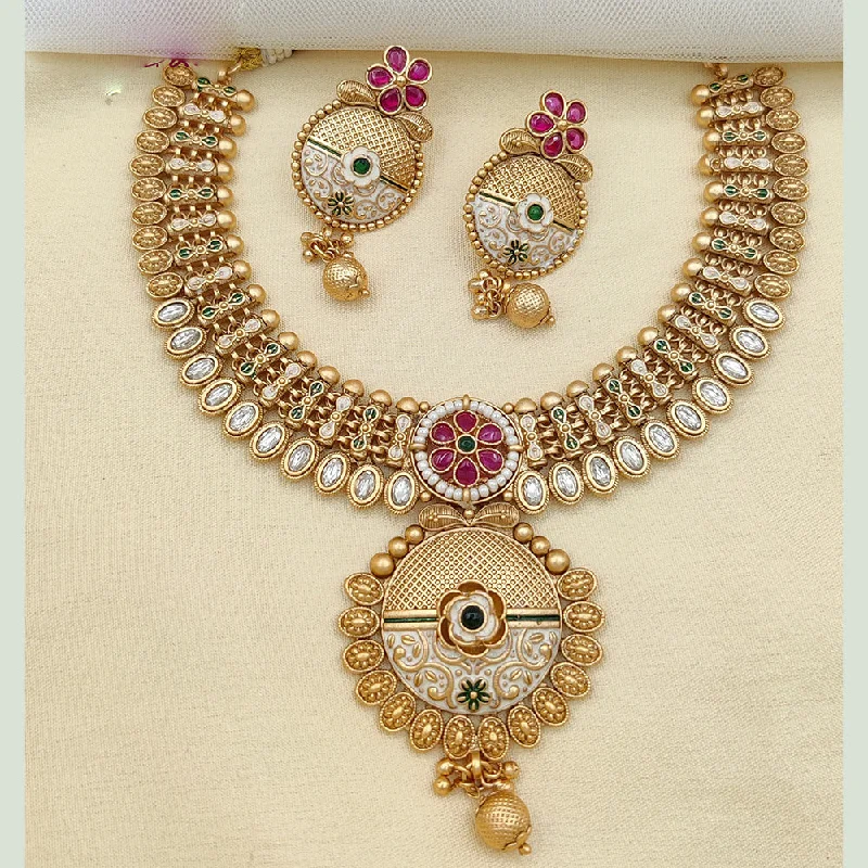 Silver Heart Necklaces-Jewel Addiction Gold Plated Pota Stone And Meenakari Necklace Set