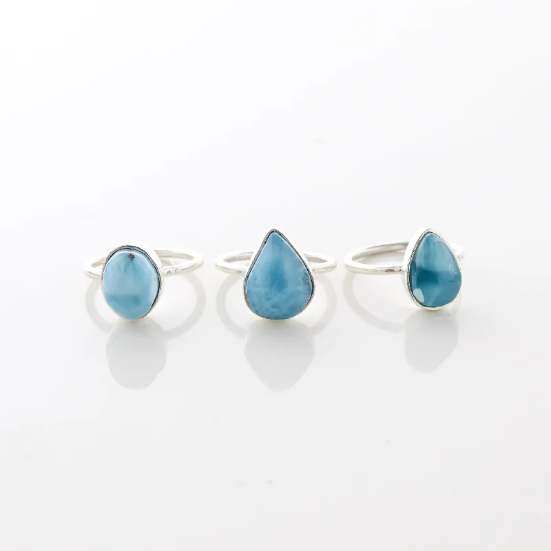 Green Gemstone Rings-Larimar Ring Trio Tabby