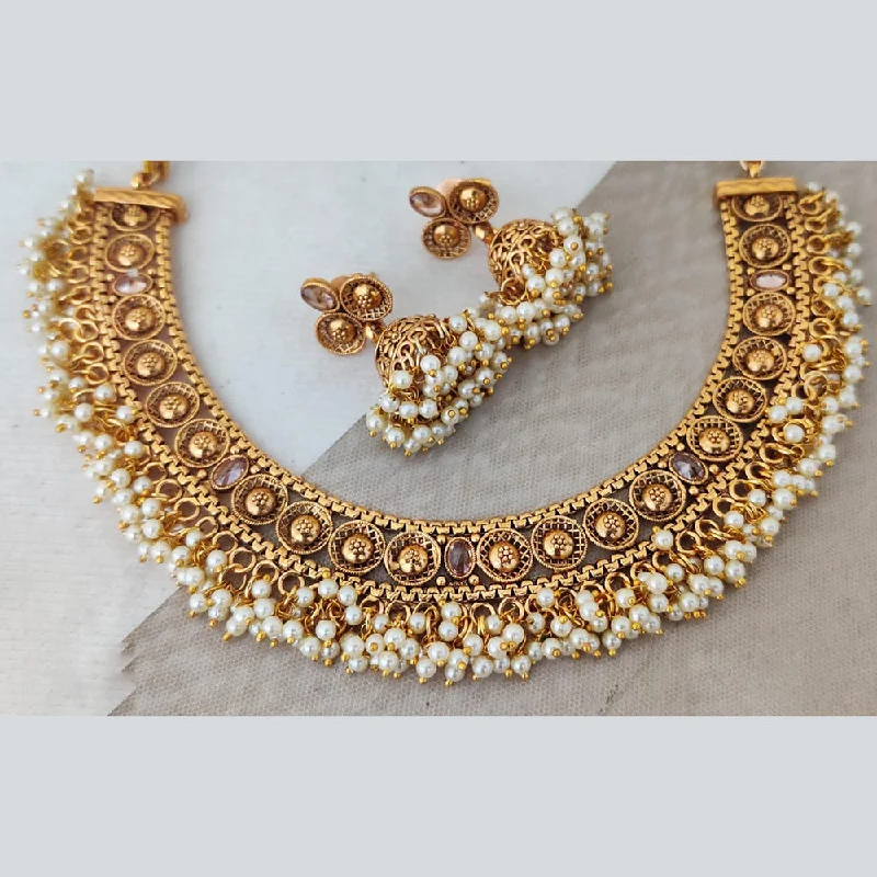 Chunky Gold Necklaces-Rani Sati Jewels Gold Plated Pearl Necklace Set