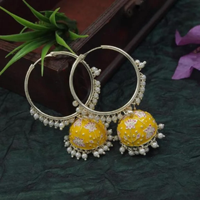 Elegant Silver Hoops-Etnico Gold Plated Traditional Meenakari Pearl Drop Jhumka Earrings for Women (E2915Y)