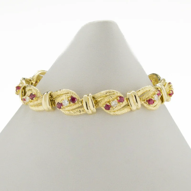 Elegant Infinity Bracelets-2.20ctw Ruby & 1.10ctw Diamond Accented Tennis 7" Bracelet in 14K Yellow Gold