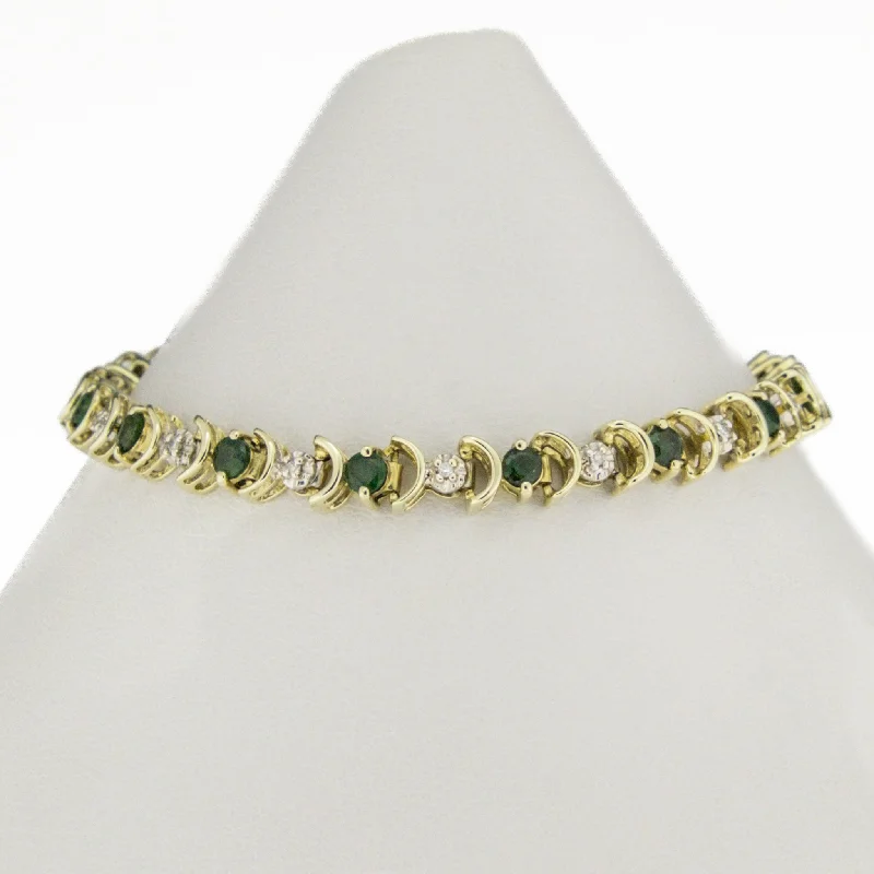 Luxury Gold Bracelets-2.80ctw Emerald & Diamond Accented Tennis 7" Bracelet in 10K Two-Tone Gold