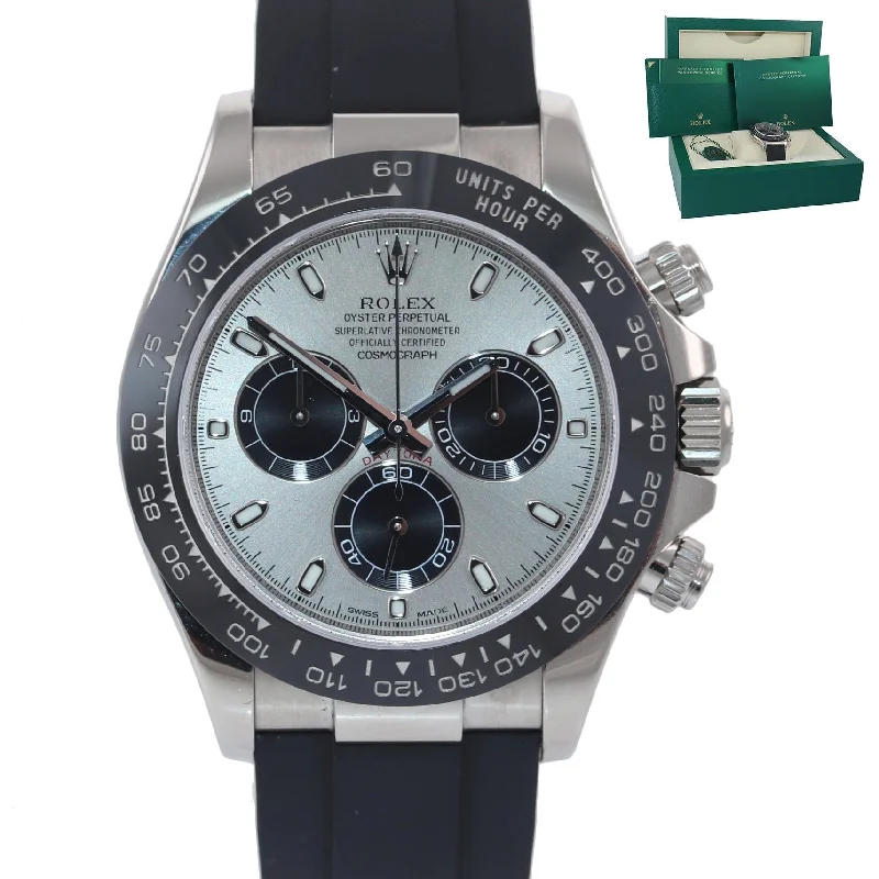 Elegant Diamond Watches-2021 Rolex Daytona 18k White Gold 116519ln Ceramic Silver Watch Box