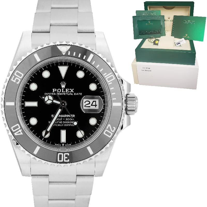 Classic Mechanical Watches-NEW MARCH 2022 Rolex Submariner 41mm Date Steel Black Ceramic Watch 126610 LN