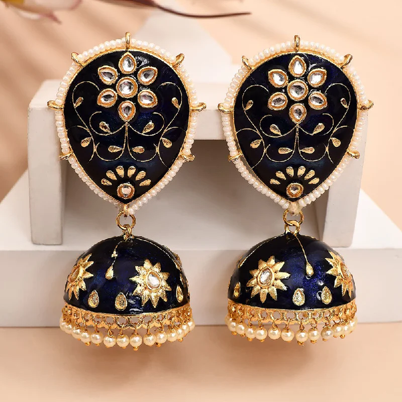 Ethnic Silver Earrings-Shagna Gold Plated Kundan Stone And Meenakari Jhumki Earrings