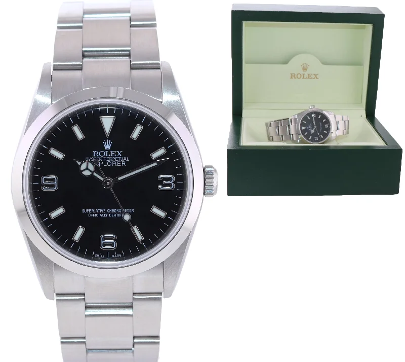 Digital Watches with Alarms-Rolex Explorer I Black 36mm 114270 Steel Black Arabic Watch Box