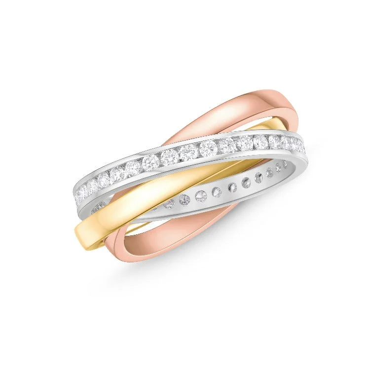 Rose Gold Engagement Rings-Tri-Color Rolling Ring