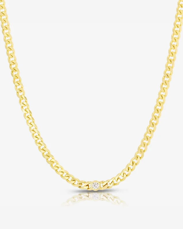 Gold Necklaces for Bridesmaids-Petite Bezel-Set Diamond Curb Chain Choker