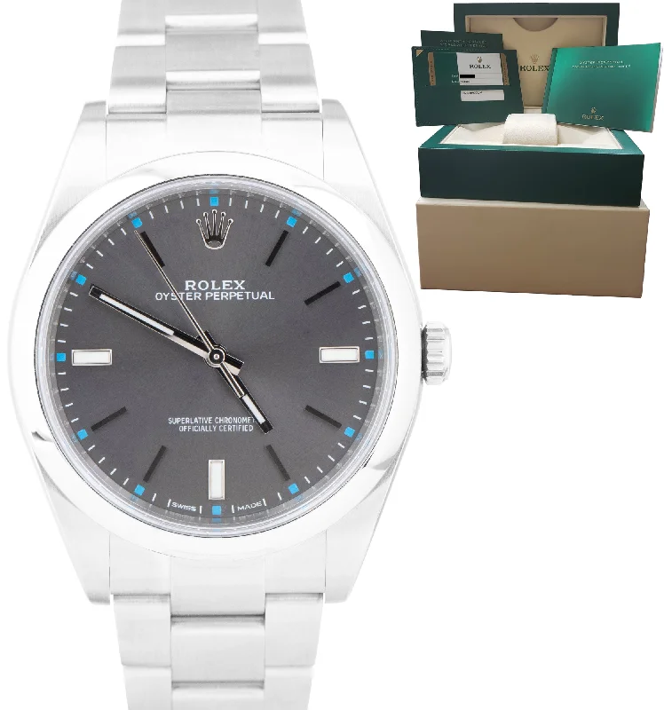 Stylish Smart Watches with Fitness Tracker-2019 Rolex Oyster Perpetual 39mm Rhodium Gray Blue Stainless Steel 114300 B+P