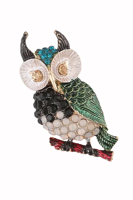 Fashion Brooch with Colorful Stones-Beautiful Multicoloured Stones Encrusted Owl Pin Luxury Brooch