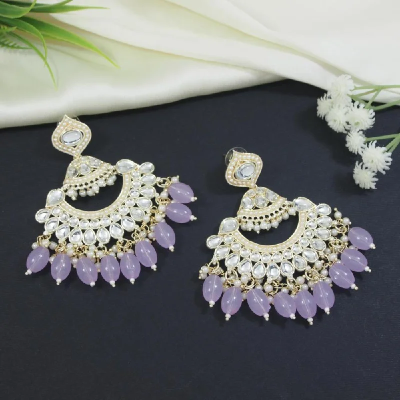 Custom Metal Earrings-Etnico Gold Plated Traditional Kundan & Pearl Chandbali Earrings For Women (E3025Pu-1)