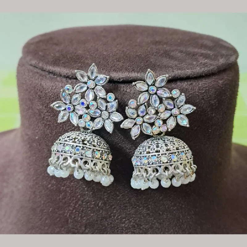 Multi-Strand Earrings-H K Fashion Oxidised Plated Austrian Stone And Beads Jhumki Earrings