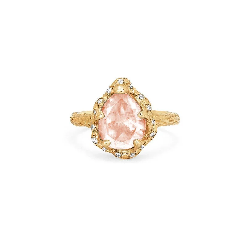 Colored Diamond Engagement Rings-Baby Queen Water Drop Morganite Ring with Sprinkled Diamonds