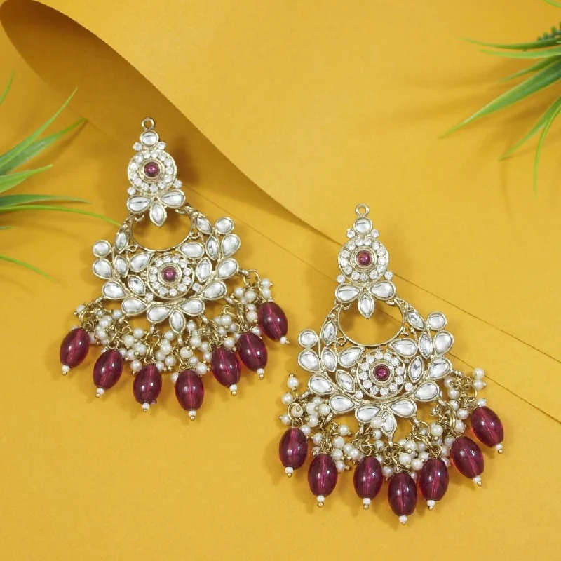 Pearl Drop Earrings-Etnico Gold Plated Traditional Kundan & Pearl Chandbali Earrings For Women (E3156Wi)