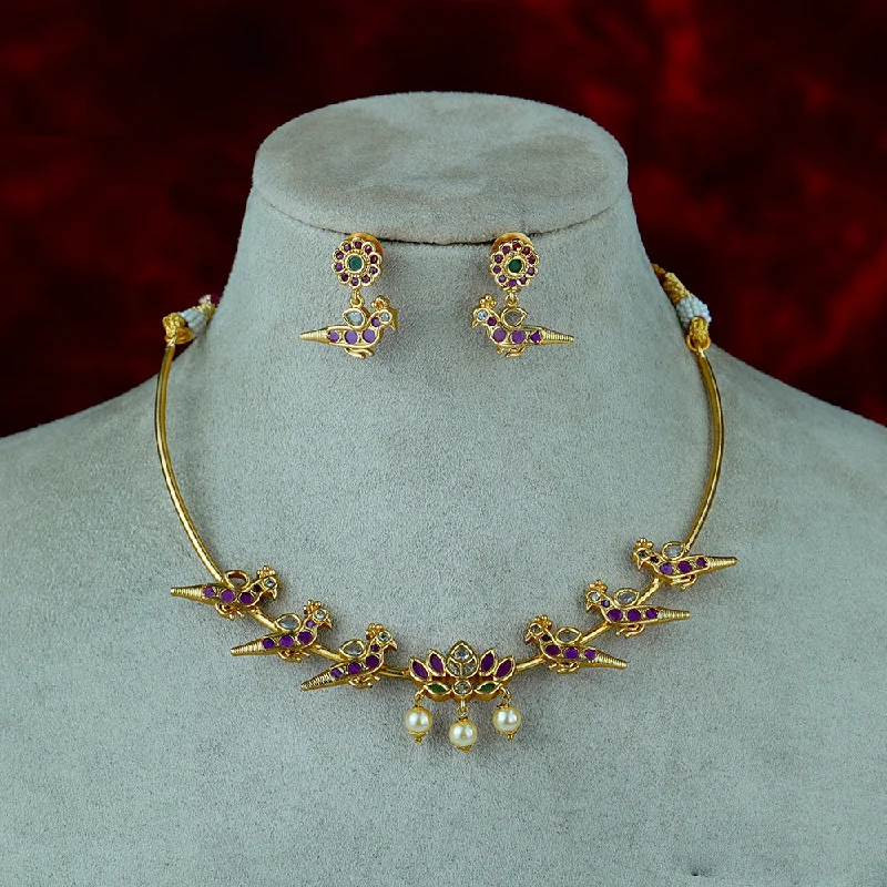 Multi-Strand Necklaces-Diksha Collection Gold Plated Necklace Set